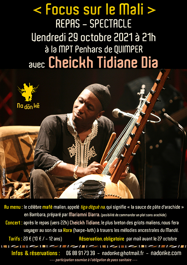 repas spectacle 29 oct 2020 à 21h à la MPT Penhars de Quimper avec Cheikh Tidiane Dia